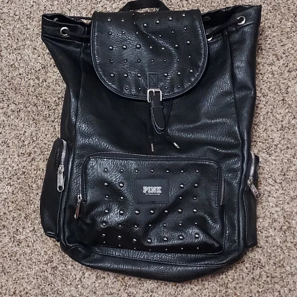 Victoria\'s Secret PINK Black Leather Backpack Victoria main image 4